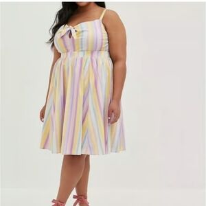 Torrid Pastel Striped Tie Front Midi‎ Sundress Pockets XL colorful beach coastal